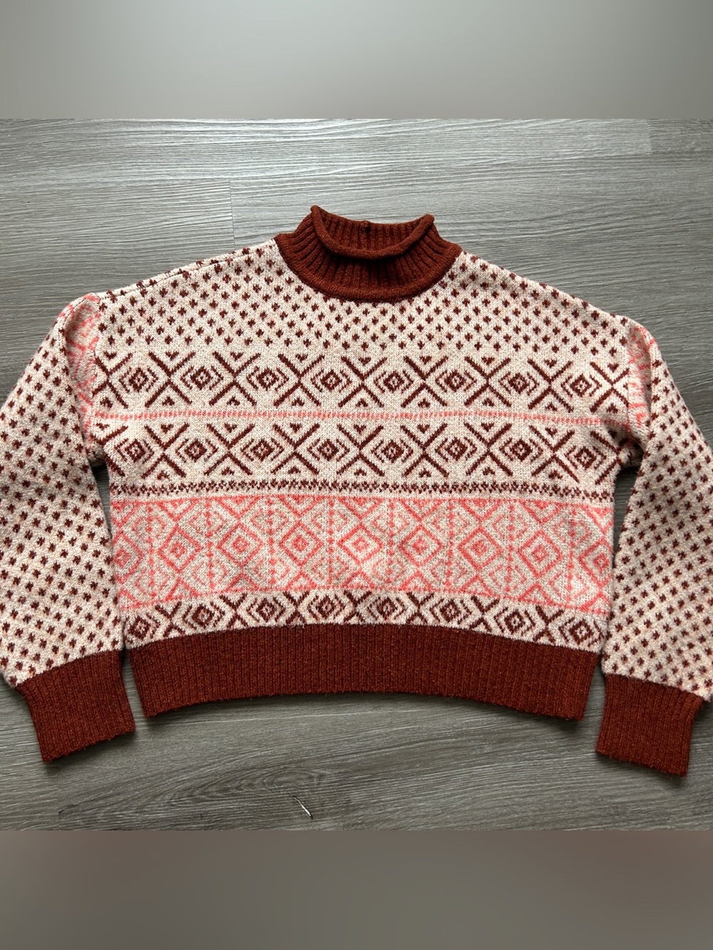 American Eagle Cropped roll neck Sweater Medium Fair Isle Nordic Cabincore